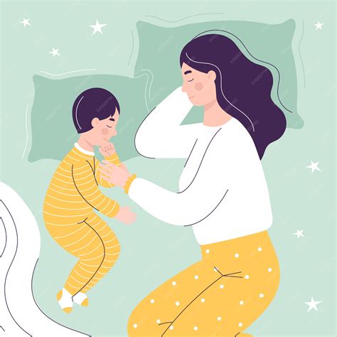 Premium Vector | Beautiful mom and son are sleeping in bed