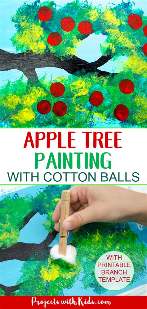 Apple Tree Painting with Cotton Balls - Projects with Kids