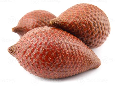 Fresh snake fruit is isolated on a white background.Red Salacca. Salak ...