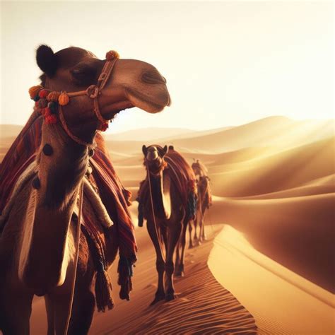 Premium AI Image | camels in the desert caravan background