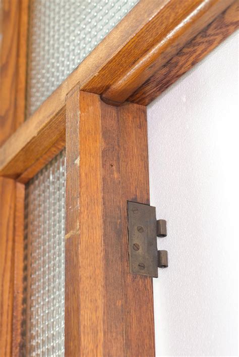 Mid Century Oak & Cross Reeded Glass Transom Door Frame | Olde Good Things