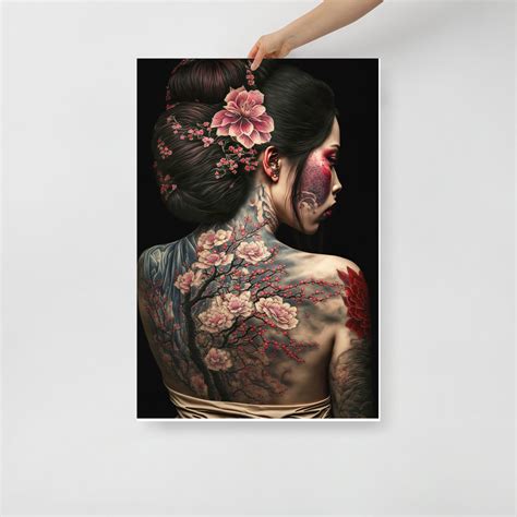 Japanese Geisha With a Cherry Blossom Tattoo on Her Back - Geisha