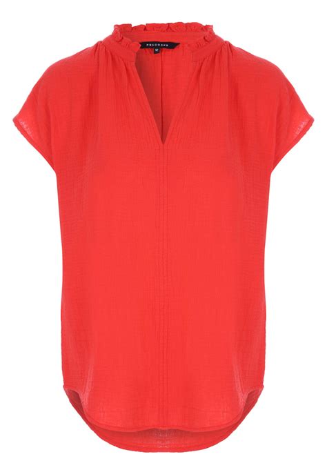 Womens Red Plain Double Cotton Blouse | Peacocks
