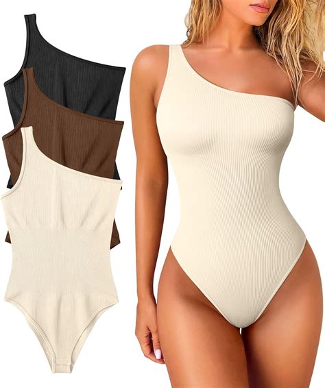 Women's 3 Piece Bodysuits Sexy Ribbed One Shoulder Sleeveless Exercise