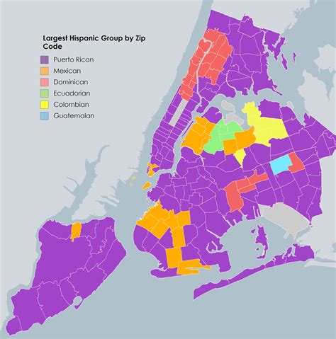 Map of New York City's largest Hispanic ethnic group in each zip code