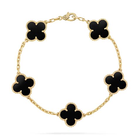 Vintage Alhambra bracelet, 5 motifs 18K yellow gold, Onyx - Van Cleef