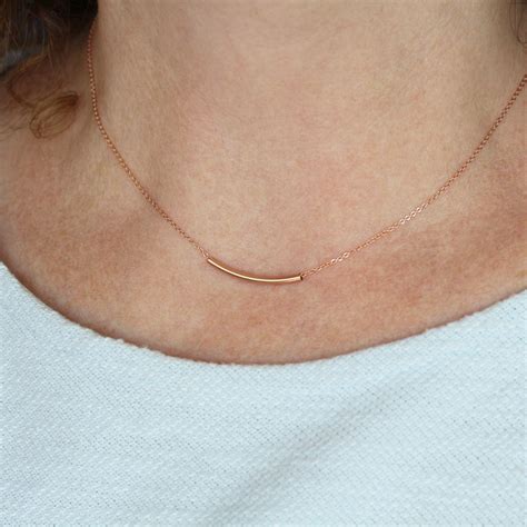 rose gold bar necklace dainty  rose gold fill curved bar etsy