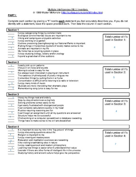 Multiple Intelligences Inventory - Multiple Intelligences (M