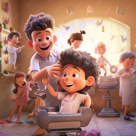 Premium AI Image | cartoon characters are in a barber shop with a woman