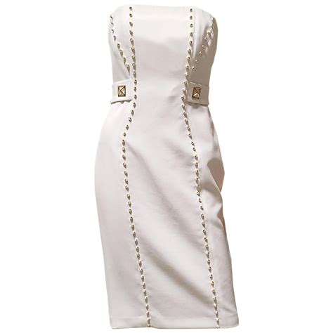 New Versace White Silk Cocktail Dress with Swarovski Crystals It 40 -US