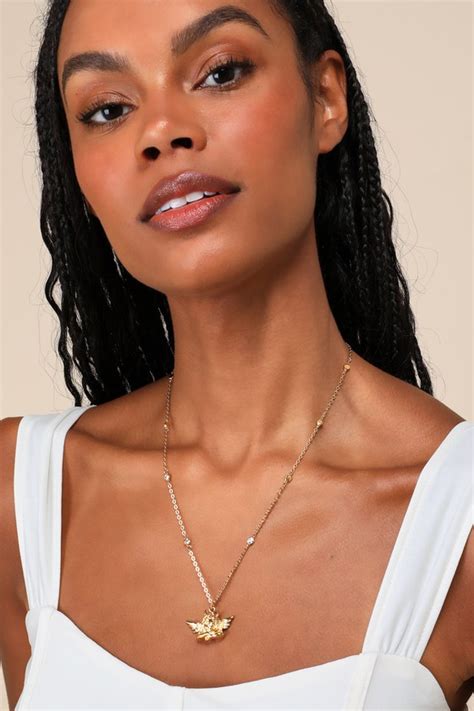 boys lie box  rain gold rhinestone necklace cherub necklace lulus