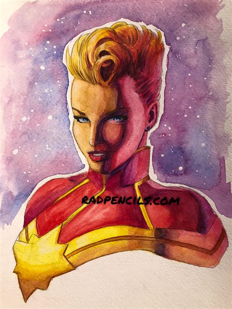 Christy Mack as Captain Marvel Watercolour Portrait Painting : r