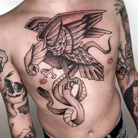 Sketch work style battle royale tattoo placed on the