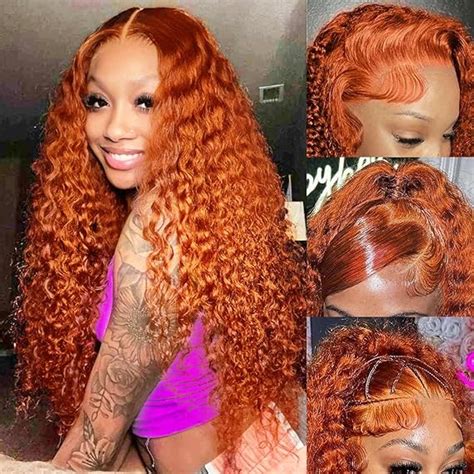 Amazon.com : SOEZ 26 Inch Ginger Orange Lace Front Wigs Human Hair Deep ...