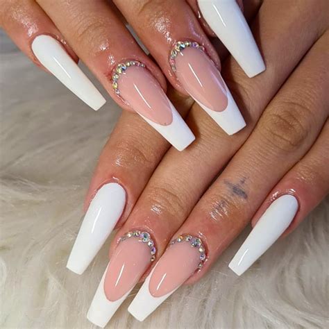 White Tip Coffin Nails With Diamonds at Stephen Phillips blog