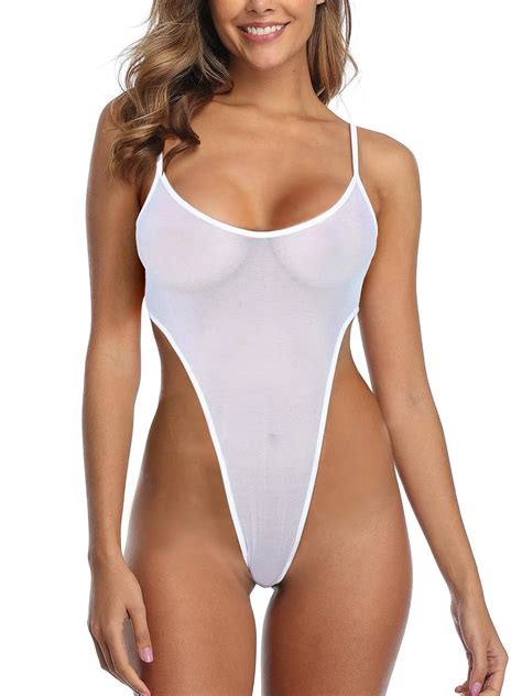 2024 Sexy Sheer Black White Extreme Thong One Piece Swimsuit