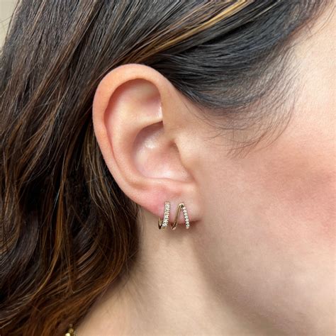 14K Gold Diamond Double Huggie Hoop Earrings – Baby Gold