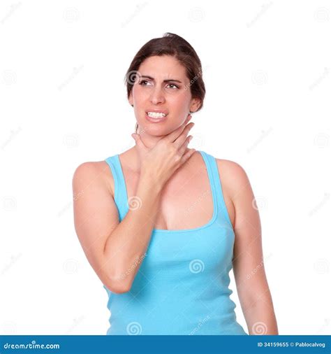 Latin Young Woman Having Pain Throat Stock Photos - Free & Royalty-Free