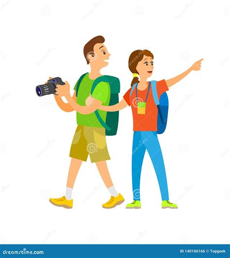 Tourists Walking Around Couple on Vacation Holiday Stock Vector