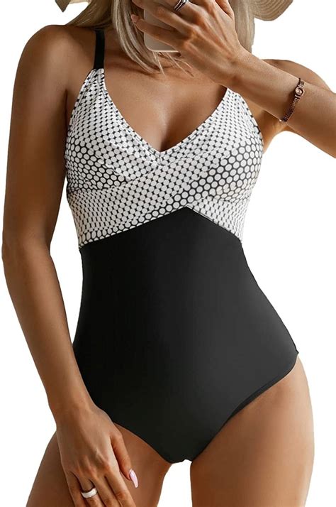 SOMER Women's V Neck One Piece Swimsuits, Front Cross, Tummy Control