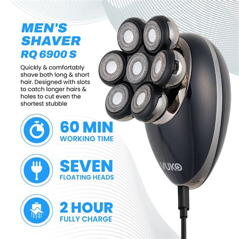 VUKO 7-in-1 Head Shaver Hair Clipper with Nose Hair Trimmer, Face Clean