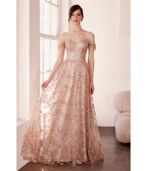 Rose Gold Glitter Floral Prom Gown – Unique Vintage