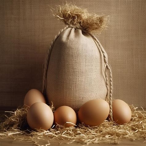 premium ai image  sack  eggs  surrounded  straw   burlap sack
