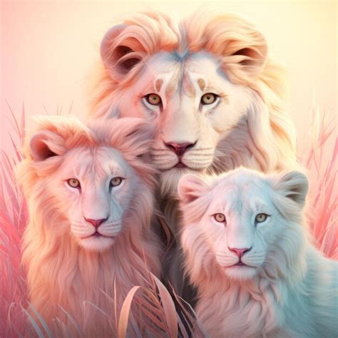 Premium AI Image | Subtle Tones Soft Pastel Lion Family wallpaper