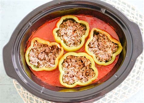 Slow Cooker Stuffed Peppers With Ground Beef and Rice Recipe