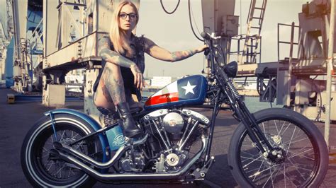 Download Tattoo Blonde Motorcycle Woman Girls & Motorcycles 4k Ultra HD