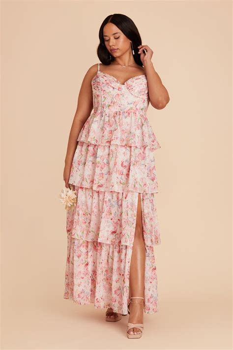 Lola Pressed Floral Chiffon Bridesmaid Dress | Birdy Grey | Pink