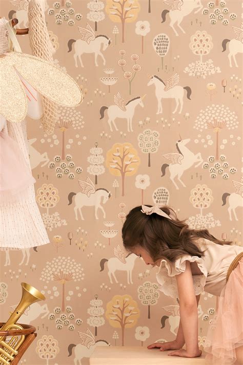 Pretty Little Childrens Pink Wallpaper | Majvillan True Unicorn