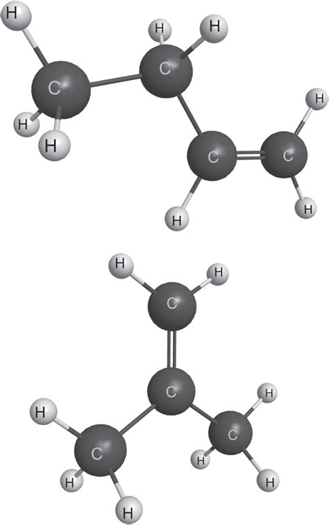 Geometrical structures of 1-butene (upper) and 2-methylpropene (lower ...