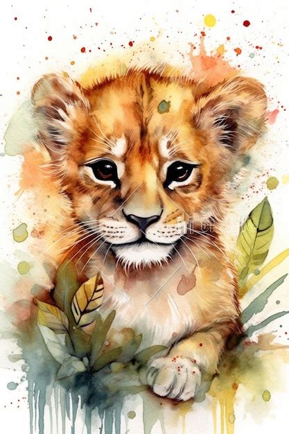 Premium AI Image | Watercolor painting of a lion cub