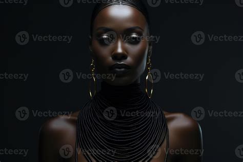 AI generated Sexy nude sensual african american beauty woman with gold