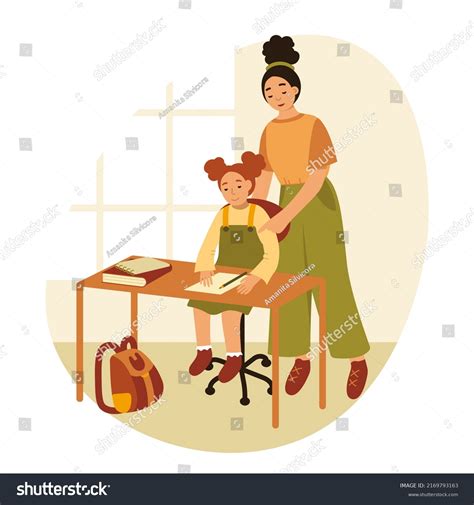 Mom Teaching Kid Home Vector Illustration Stock Vector (Royalty Free