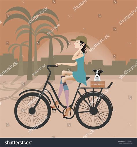 Woman Biking Her Dog On Banding Stock Illustration 1772702372
