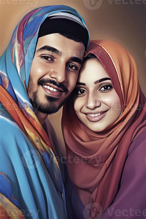 Realistic Portrait of Arab Couple Wearing Traditional Attire, Actual