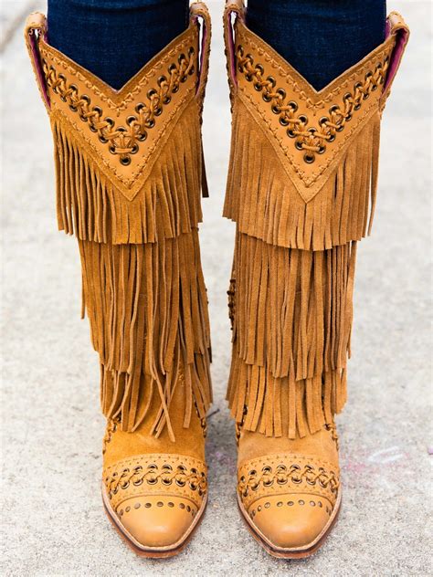 Cowgirl Boots with Fringe in Tan