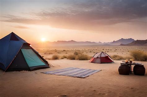 Premium AI Image | camping in the desert with a tent and a tent