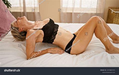 Mature Woman Lingerie Poses Gracefully On Stock Photo 2474807371