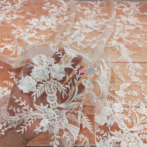 classical floral pattern sequinned bridal lace fabric oneyard
