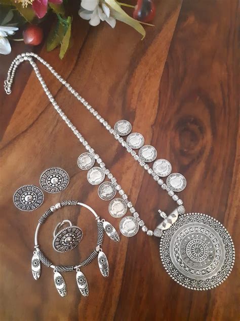 Pin by VIDZ ArtsCrafts on Oxidized Silver Jewelry | Silver necklace ...