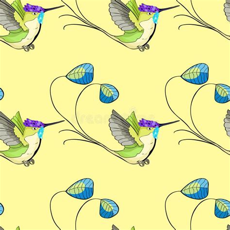 seamless pattern hummingbird rocket tail  flight vector illus stock