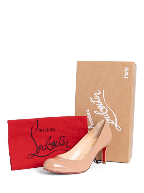 Christian Louboutin Patent Leather Round Toe Pumps 70 Nude
