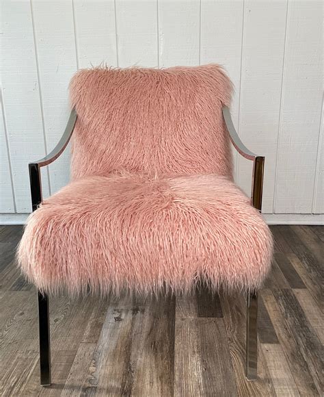 Mid Century Modern Pink Faux Fur Chair Vintage Chrome - Etsy