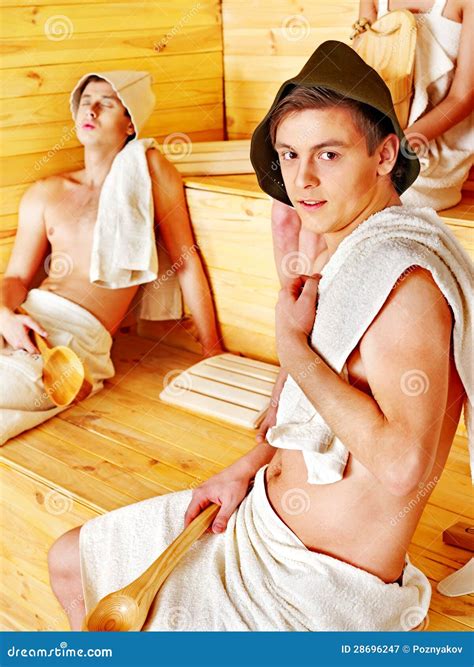 Group People in Hat at Sauna. Stock Image - Image of people, lifestyle