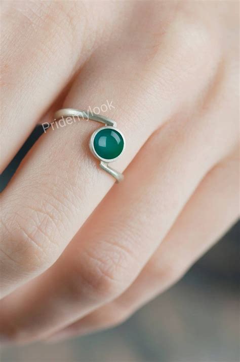 Green Onyx Ring Round Onyx Ring Gemstone Ring Minimalist - Etsy