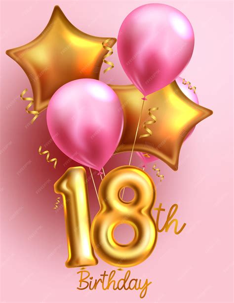 Design de cartaz de vetor de balão de aniversário 18. feliz aniversário