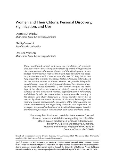 Women and Their Clitoris: Personal Discovery, Signification - Ross